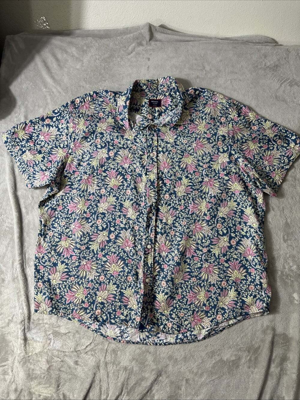 Men's Untuckit Relaxed Fit XXL Shirt Sleeve Linen Pink Blue Tan Shirt